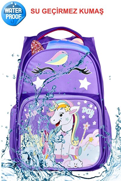 GP GUES POLO Mor Unicorn Baskılı, Su Geçirmez, Ortopedik Sırt Özellikli, İlko...