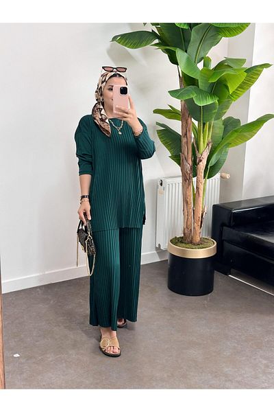 ASEL FASHİON Pleated Sandy Double Suit Emerald Green
