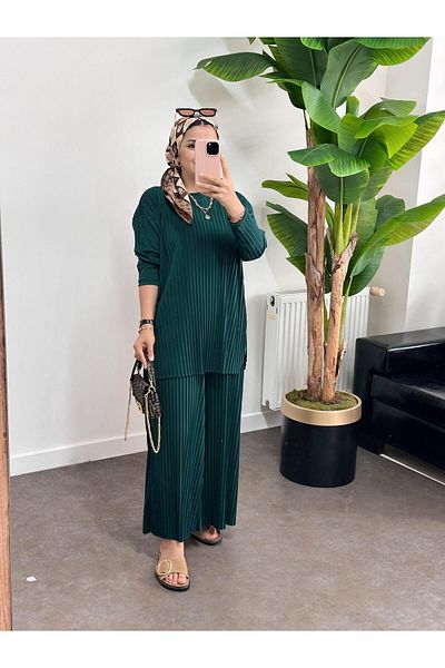 ASEL FASHİON Pleated Sandy Double Suit Emerald Green