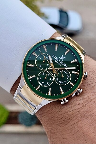 Daniel Klein Green Yellow Silver Color Indicators Active Men's Wristwatch