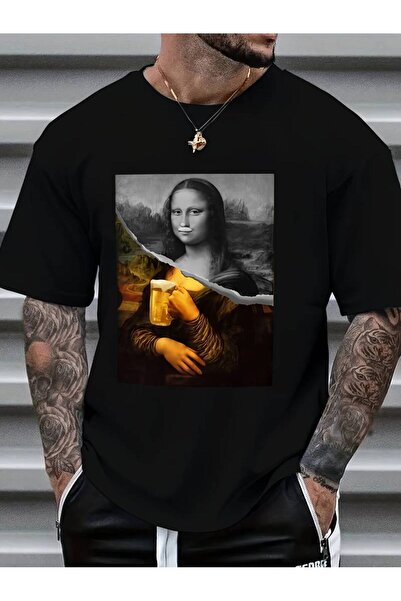 NoVibe Tricou cu mânecă scurtă unisex imprimat Mona Lisa - 100% bumbac