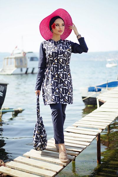 Minel Μαγιό Hijab Μπεζ - Κοντό, Πλήρως Κλειστό, Σετ 2 K-050