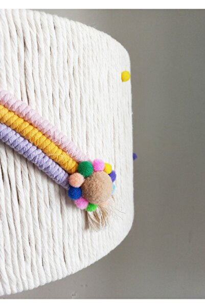 C&A&B KUZEY AVİZE Silindir Makrome Ekru Ip Sargılı Ponpon Renkli Çiçekli Kız Bebek Çocuk Odası Sarkıt Avize