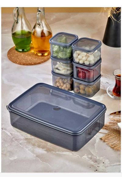 My Honey B Striped Vacuum Breakfast Set with 6 Square Trays and Divided Lids