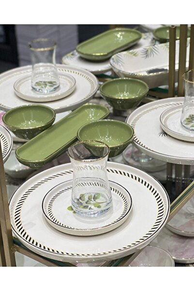Onedekor 37 Piece Modern Green Flower Breakfast Set