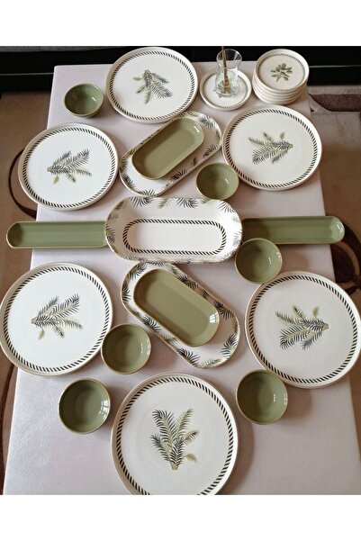 Onedekor 37 Piece Modern Green Flower Breakfast Set