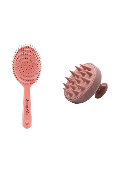 nascita Επαγγελματική τρισδιάστατη οβάλ βούρτσα μαλλιών ροζ + βούρτσα σαμπουάν