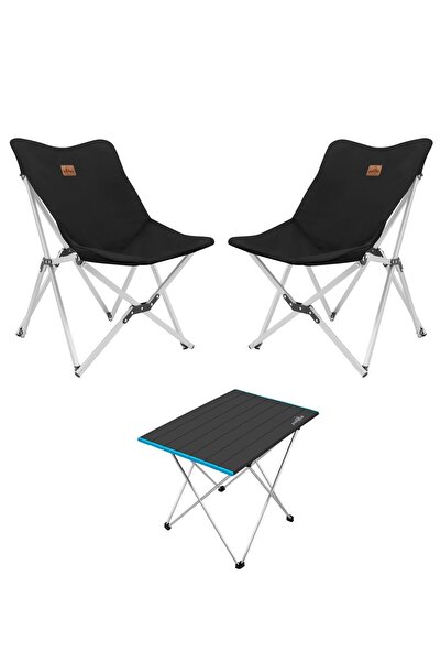 TuruncuFil Alüminyum Small Kamp Masası ve 2 adet Kamp Sandalyesi 3'lü Set