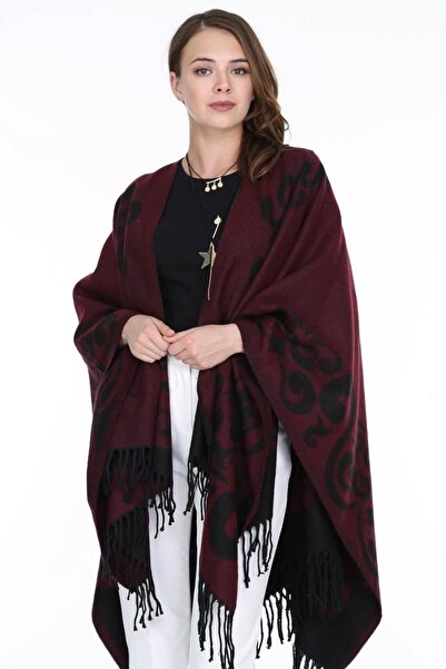 Patiska Kadın Bordo Selma Desenli Panço 1163357