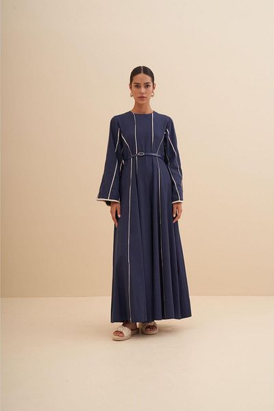FUSHYA Linen Dress - Stripe Detailed