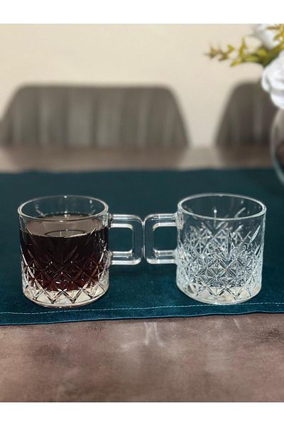 Paşabahçe 12 Piece Square Timeless Snack Bowl and Glass Cup with Handle Tea and Glass Set
