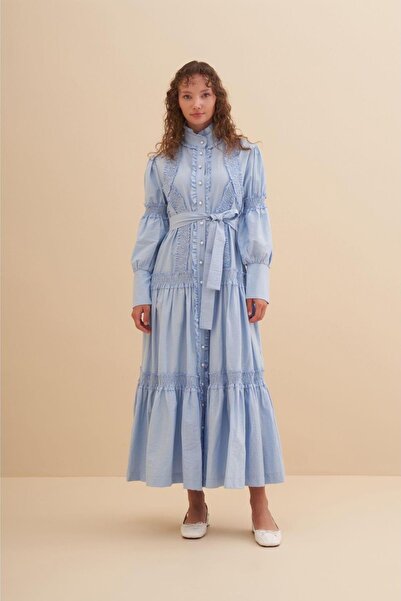 FUSHYA Pearl Button Drawstring Dress