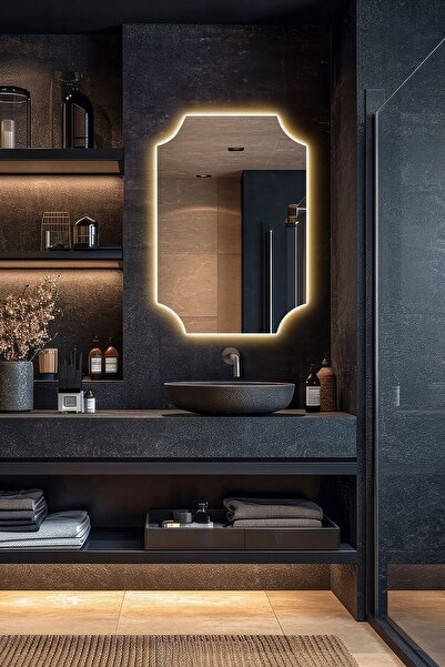 Mirze Life 75x55cm Modern Gün Işığı Aydınlatmalı Banyo Aynası, Dekoratif Tasa...