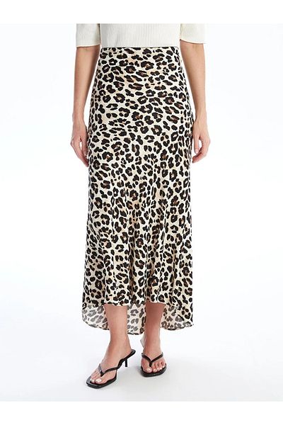 LC Waikiki LCWAIKIKI - Fusta clasică din satin pentru femei, imprimeu leopard și potrivire standard