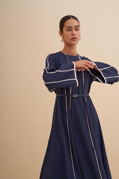 FUSHYA Linen Dress - Stripe Detailed