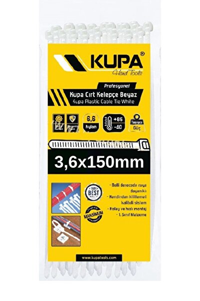 Kupa Kaliteli Kupa 3,6x150mm Beyaz Cırt Kelepçe Kablo Klipsi KP8146-868199918...