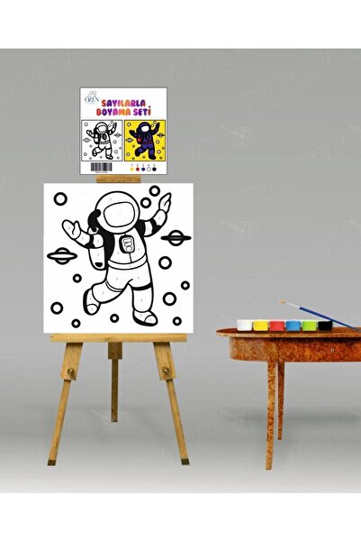 tuvval Sayılarla Boyama Seti Astronot 20x20 Çocuk Sayılarla Boyama Hobi Tuval