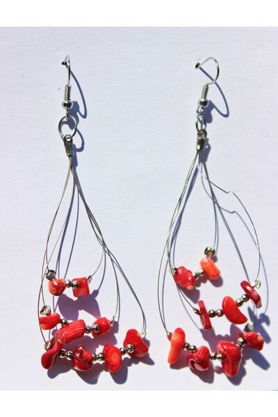 Mıçı Yeni Sezon Şık Mercan Taşı Doğal Taş Küpe