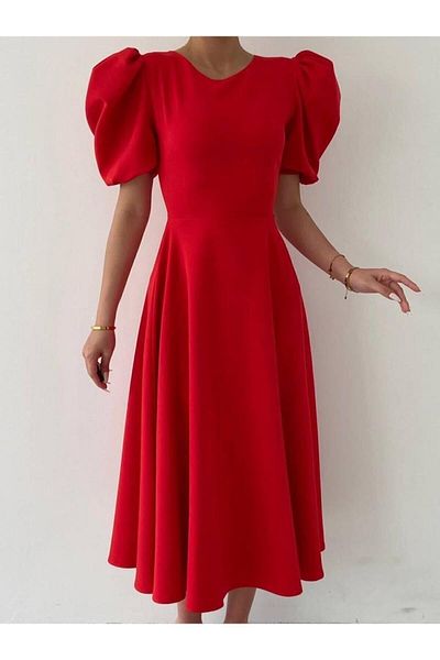 MRY BUTİK Rochie roșie cu mâneci pepene verde 583151
