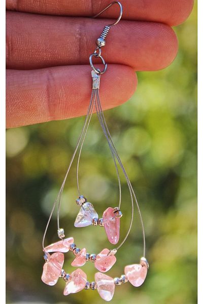 Mıçı New Season Stylish Rose Quartz Stone Natural Stone Earrings