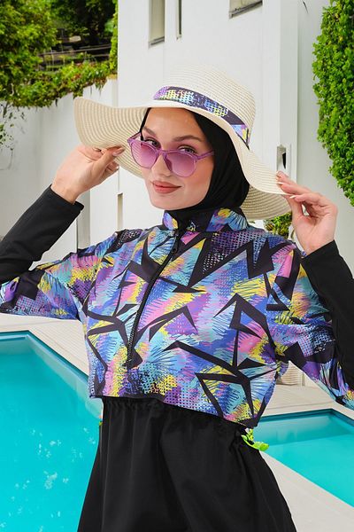 MAG FASHİON Large Size 4 Piece Full Covered Hijab Swimsuit with Gel - Burkini