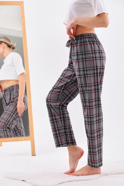 Arvin Pijama Plaid Printed Cotton Soft Homewear Gray Summer Pajama Bottoms