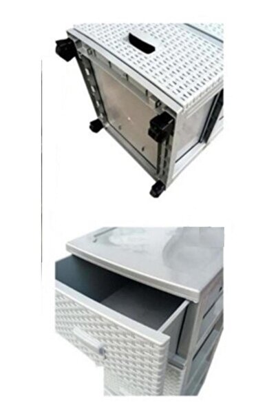 abnturk 4 Çekmeceli Raddan Sebzelik Komidin Banyo Mutfak Ortama Uygun Hasır Görünümlü Şık Kullanışlı Plastik