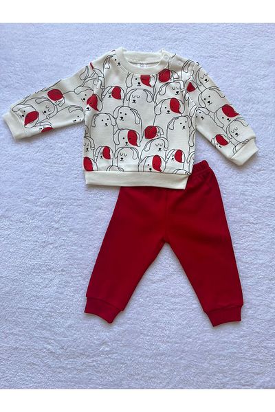 MBK GARDEN Dog Patterned Sweatshirt and Sweatpants Set for Baby Boy - Set of 2