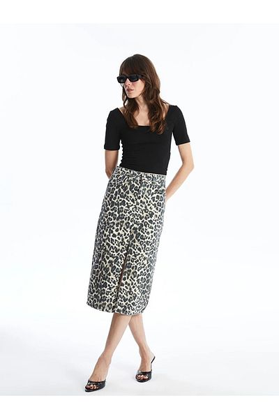 LC Waikiki LCW Vision - Γυναικεία τζιν φούστα με μοτίβο Leopard Standard Fit