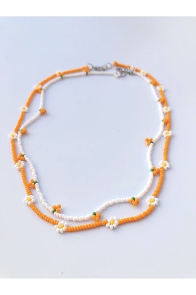 Handmade Minimal Boncuk İkili Portakal Kolye Seti