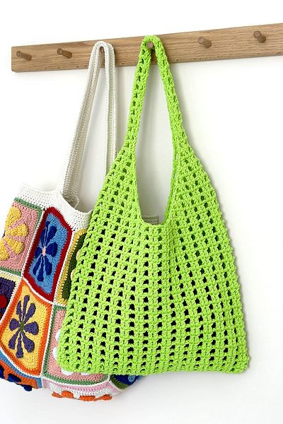 BECCASTYLE Green Colored Neon Color Mesh Macrame Knitted Bag