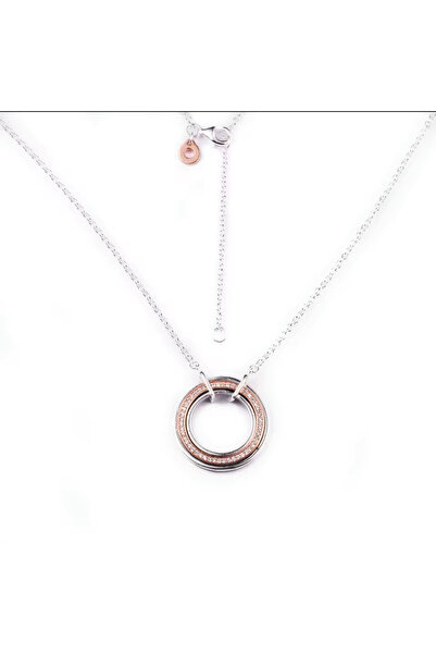 Lines Bijuteri 925 Ayar Gümüş Rose Signature Iki Renkli Logo Ve Pavé Minimal Şık Kolye