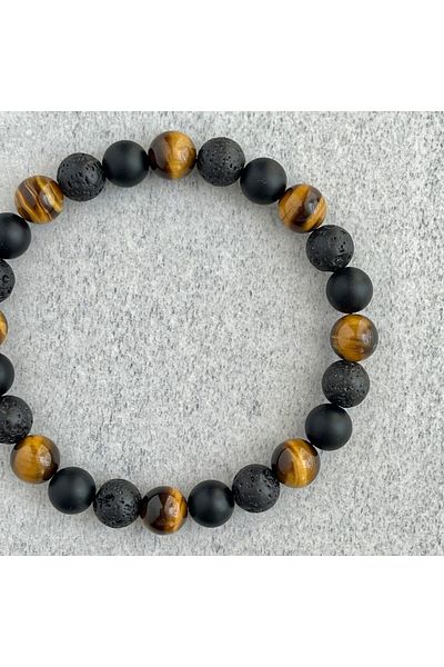 Dejavu TR 8mm Diameter - Natural Stone Tiger Eye and Matte Onyx Bracelet
