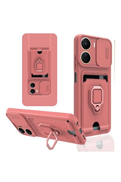 vivo Y16 Kılıf Kartlıklı Boyun Askılı Kamera Korumalı Stantlı Kapak