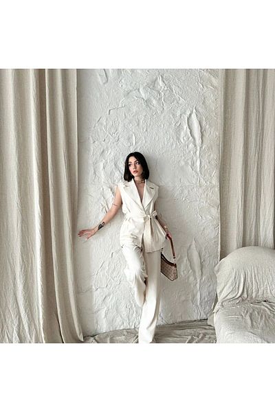 SERAH BUTİK Leinen Stoff Taille Krawatte Anzug