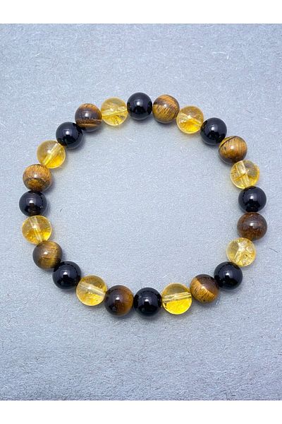 Dejavu TR 8mm Natural Rhinestone Tiger Eye and Shiny Onyx Bracelet - Citrine