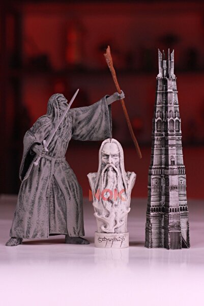 GÜRCÜ 3D Orthanc Kulesi, Saruman ve Gandalf Üçlü Set Yüzüklerin Efendisi LOTR