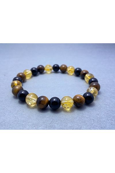 Dejavu TR 8mm Natural Rhinestone Tiger Eye and Shiny Onyx Bracelet - Citrine