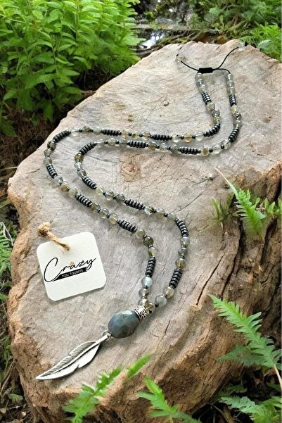 CRAZY TAKI TASARIM قلادة رجالية من حجر اللابرادوريت والهيماتيت الطبيعي مقاس 6...