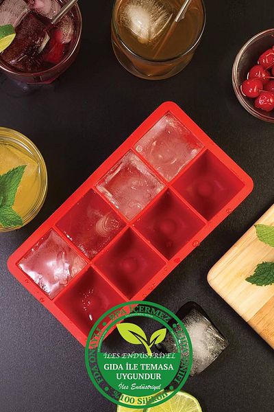 Eysigo Capless Large Size 8 Compartment Silicone Ice Mold, Red