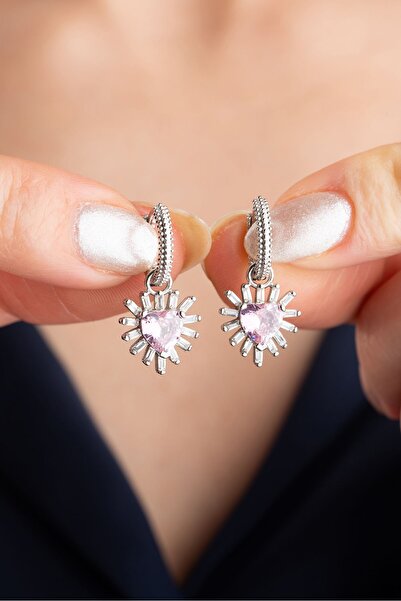 Silvano Jewelry 925 Ayar Gümüş Baget Taşlı Kalp Küpe