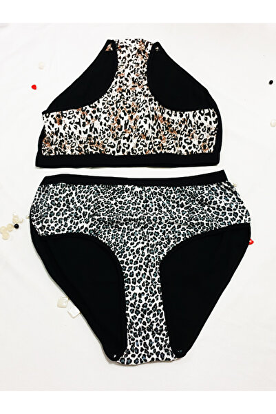 KEMSON Set de 2 chiloți din bumbac cu talie înaltă cu imprimeu leopard