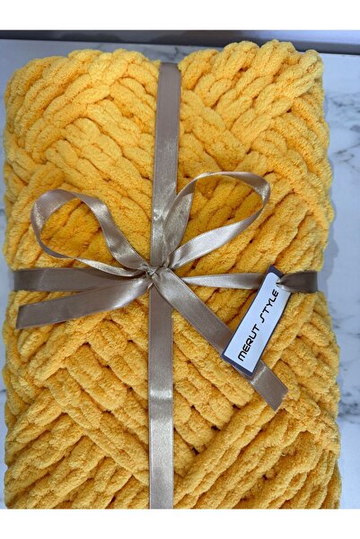 MERUT STYLE HAYATINI RENKLENDİR El örgüsü puffy sarı küp şeker modeli bebek ve tv battaniyesi