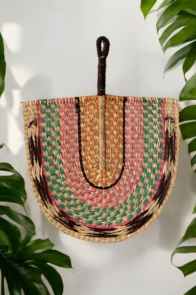 oceanpoint Hasır Duvar Dekorasyonu Çok Renkli Afrika Stil Doğal El Yapımı Yel...