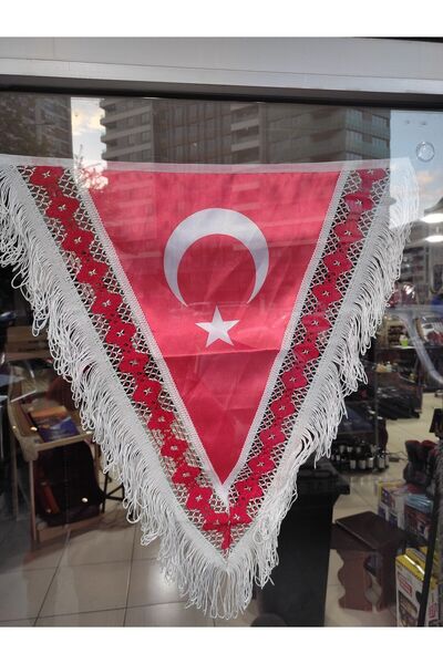 mefsa Bayrak Üçgen Saten Türk Bayrağı Vantuzlu Kenar Işlemeli Saçaklı Büyük B...