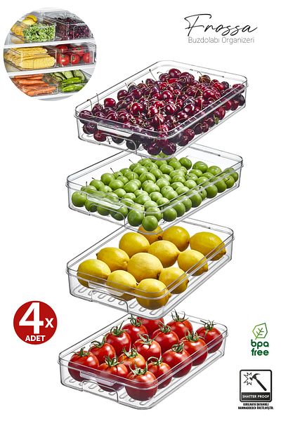 Eva Mia Frossa 4X Pieces Refrigerator Organizer - 3Lt Storage Container and Food Container