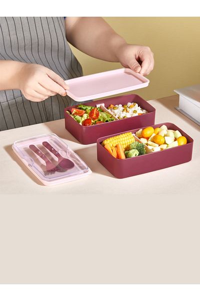 Eva Mia Purple Rectangular 2 Layer Lunch Box - Food Container - Storage Container EM-1003