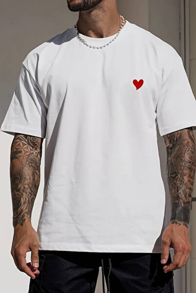 AEMİ Muško Oversize kroj T-shirt - Malo srce Štampano , 100% pamuk , okrugla ...