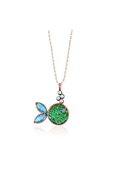 Marshmello Silver & Jewelry Perla Blue Topaz Detaylı Doğal Taşlı Balık Gümüş Kolye