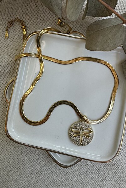 fuya design قلادة اليعسوب الفولاذية - لوحة مرصعة بالأحجار، 45 سم